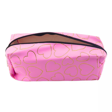 Rožinė mokyklinė pieštukinė su vienu skyriumi ir auksinėmis širdelėmis, 20x8 cm