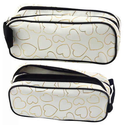 Mokyklinė rašiklinė, su dviem skyreliais, „Auksinės širdelės“, balta, 23,5x10 cm