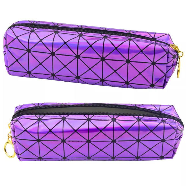 Mokyklinis pieštukų dėklas, vieno skyriaus, su holografiniu raštu, violetinės spalvos, 20x6,5cm