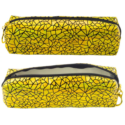 Vienos talpos mokyklinė pieštukinė su holografiniu raštu, auksinė, 20x6.5 cm