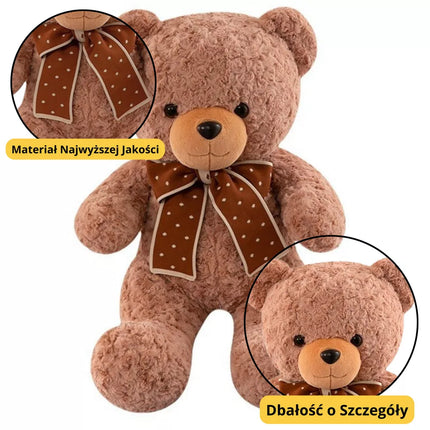 Pliušinis talismanas, minkštas žaislas meškiukas su kaspinėliu, taškuotas, 45 cm