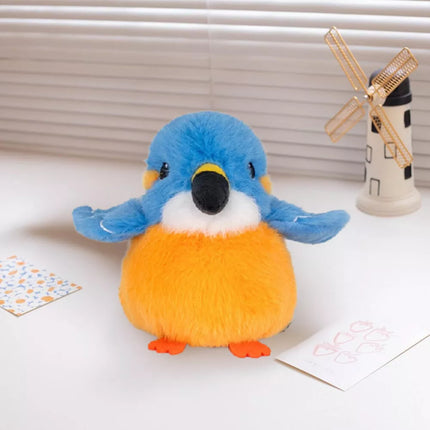 Pliušinis talismanas, mielas žaislinis paukštis, mėlynas, oranžinis, 12 cm
