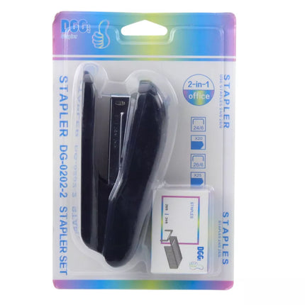 Juodas biuro segiklis, skirtas iki 30 lapų. Komplekte segtukų 24/6. Ilgis 13 cm.