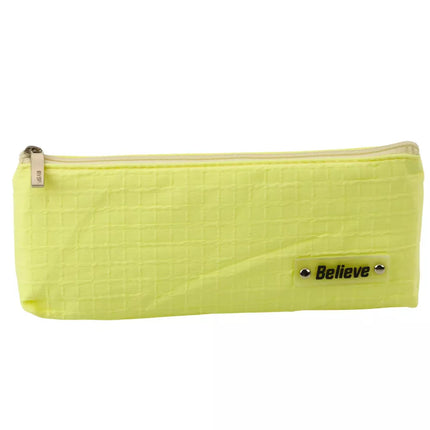 Vienos talpos mokyklinė/biuro pieštukinė, su reljefiniu languotu raštu, geltona, 21x9.5cm