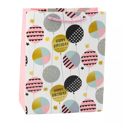 Popierinis dovanų maišelis su gimtadienio raštais, 23 x 18 x 10,5 cm