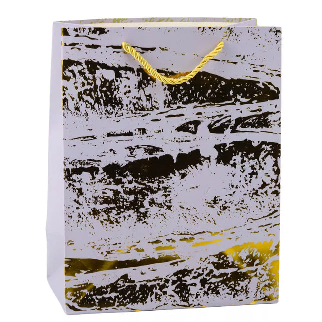 Elegantiškas aukso spalvos ornamentų dovanų maišelis 23 x 18 x 10 cm