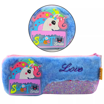 Pliušinis vienaragis penalas, žėrintys elementai, vienaragis, mėlynas