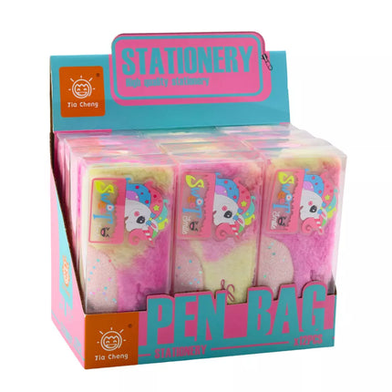 Pliušinis penalas „Vienaragis“ su blizgančiais rožiniais vienaragio elementais