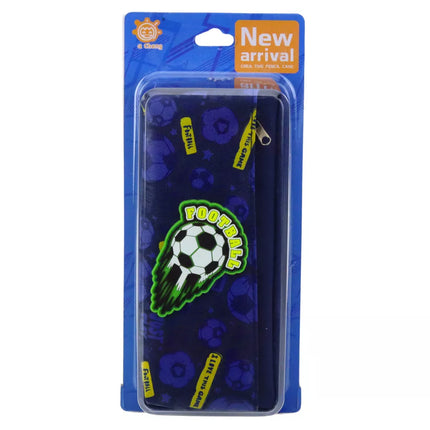 Pieštukinė mokyklinis organizatorius su futbolo kamuoliu, tamsiai mėlyna