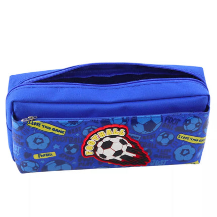 Pieštukinė mokyklinis organizatorius su futbolo kamuoliu, mėlynas
