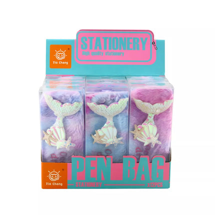 Pliušinis penalas su undinėlės uodega, blizgučiais, pastelinėmis spalvomis