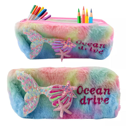 Pliušinis penalas su undinėlės uodega, blizgučiais, pastelinėmis spalvomis