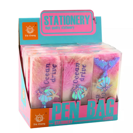 Pliušinis penalas su undinėlės uodegos blizgučiais, rožinis ir violetinis