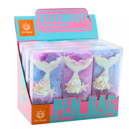 Pliušinis penalas su undinėlės uodegos žvyneliais, violetinės ir mėlynos spalvos