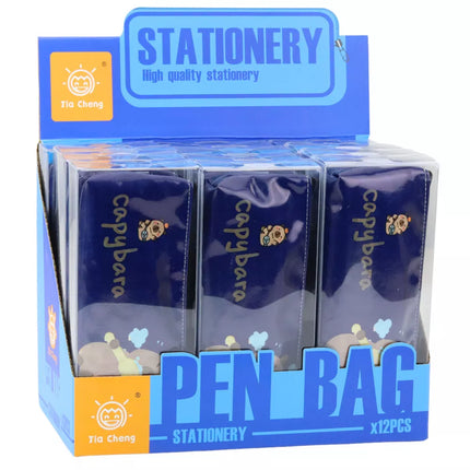 Pieštukų dėklas mokyklai, rinkinys Kapibara valosi dantis, tamsiai mėlynas, 20 x 8,5 x 4 cm