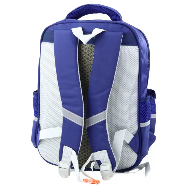 Kuprinė mokyklai su dinozaurų aplikacijomis, krūtinės dirželiu, tamsiai mėlyna, 39x27x15 cm