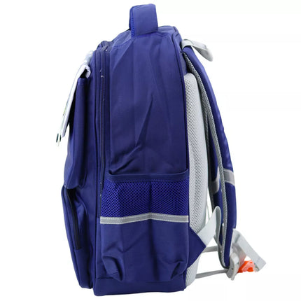 Kuprinė mokyklai su dinozaurų aplikacijomis, krūtinės dirželiu, tamsiai mėlyna, 39x27x15 cm