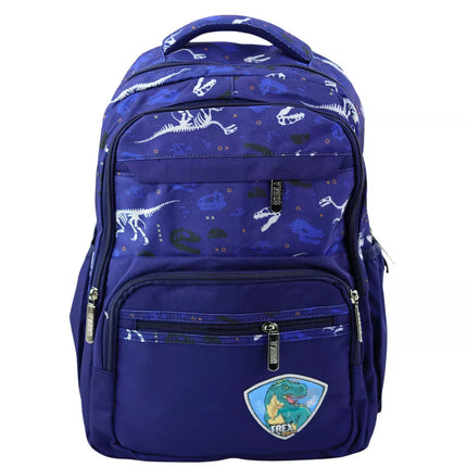 Mokyklos kuprinė su dinozaurų aplikacija, T-Rex, krūtinės dirželis, tamsiai mėlyna, 20 l