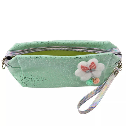 Pieštukinė Kosmetinė su kaspinėliu, žvilgančiomis dalelėmis, turkio ir mėtų spalvos