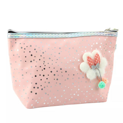 Kosmetinė su kaspinėliu ir blizgiais taškeliais, miltelinė rožinė, 23x16cm