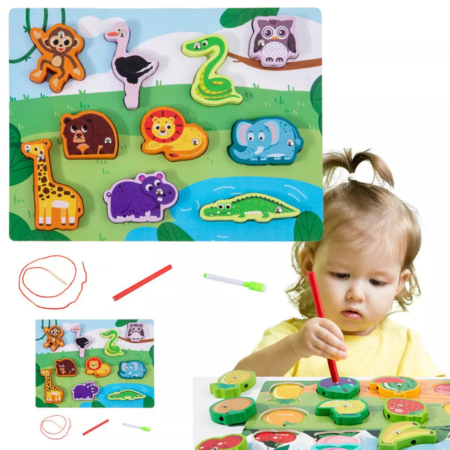 Medinis dėlionės žaidimas su magnetais "Gyvūnų pynimas"