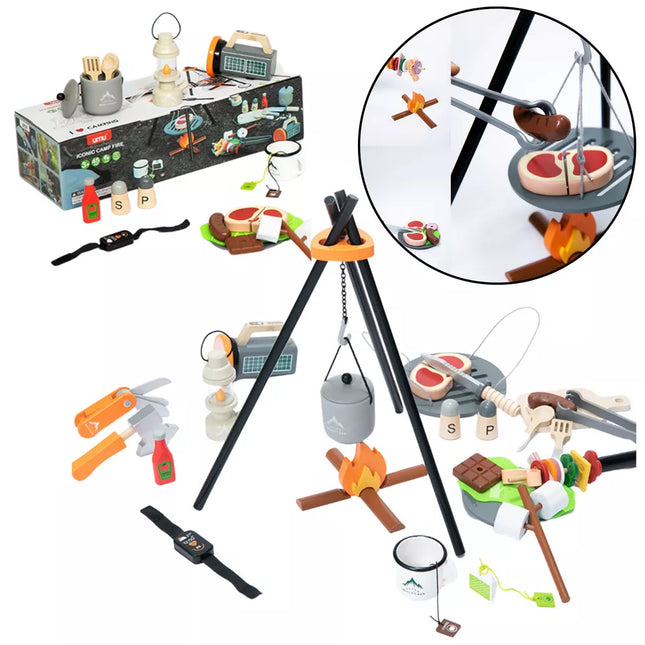 Stovyklavimo rinkinys, medinis laužo priedai, 45 dalys