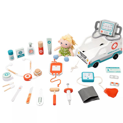 Pagalbos rinkinys mažajam gelbėtojui, mediniai priedai, 22 dalys