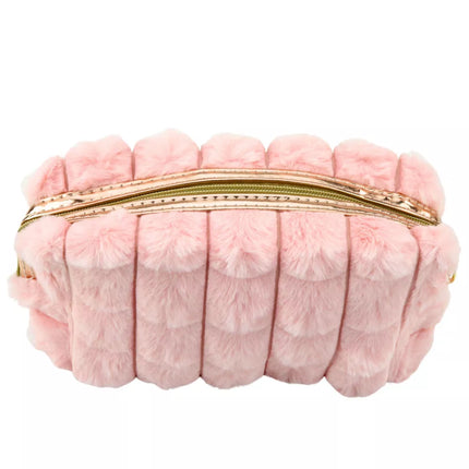 Pliušinė kosmetinė su rankena, talpi, rožinė, 20 cm