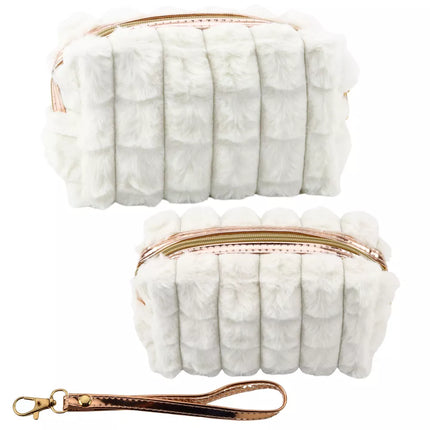 Pliušinė kosmetinė su rankena, talpi, balta, 20 cm