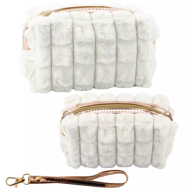 Pliušinė kosmetinė su rankena, talpi, balta, 20 cm