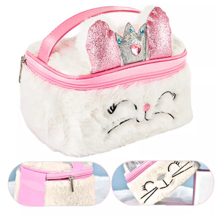 Pliušinė vaikiška kosmetinė "Kiškutis" blizgučiai balta 20cm