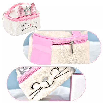 Pliušinė vaikiška kosmetinė "Kiškutis" blizgučiai balta 20cm