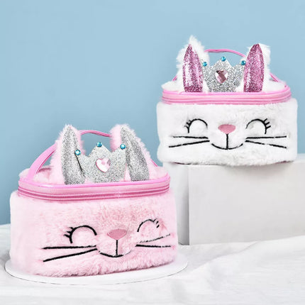 Pliušinė vaikiška kosmetinė „Bunny Glitter Pink“, 20 cm