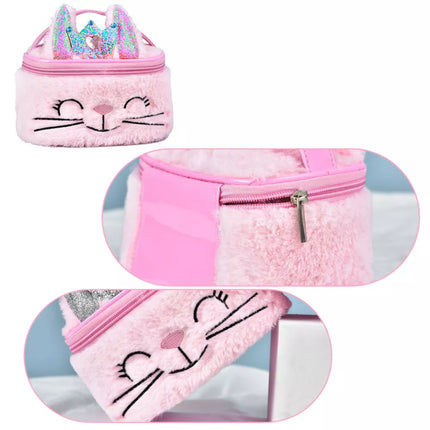 Pliušinė vaikiška kosmetinė „Bunny Glitter Pink“, 20 cm