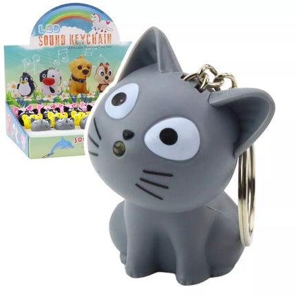 Kuprinės raktų pakabukas katytė su LED žibintuvėliu ir garsais, įvairių spalvų