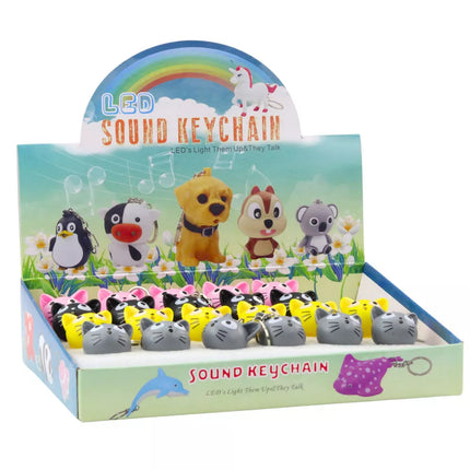 Kuprinės raktų pakabukas katytė su LED žibintuvėliu ir garsais, įvairių spalvų