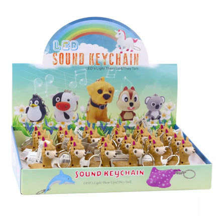 Kuprinės raktų pakabukas su lamos/alpakos LED žibintuvėliu ir garsais