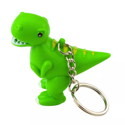 Dinozaur kuprinės raktų pakabukas su LED žibintuvėliu ir garsais, žalias