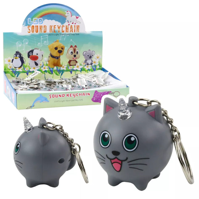 Kuprinė Raktų pakabukas Kačiukas Vienaragis Ragų LED Garsas Pilka