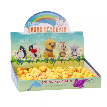 Kuprinės raktų pakabukas Antis LED žibintuvėlis Garsai Geltona