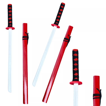 Medinė katana, skirta žaidimams ir treniruotėms, raudona, 70 cm