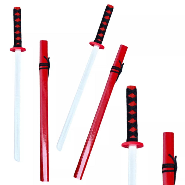 Medinė katana, skirta žaidimams ir treniruotėms, raudona, 70 cm