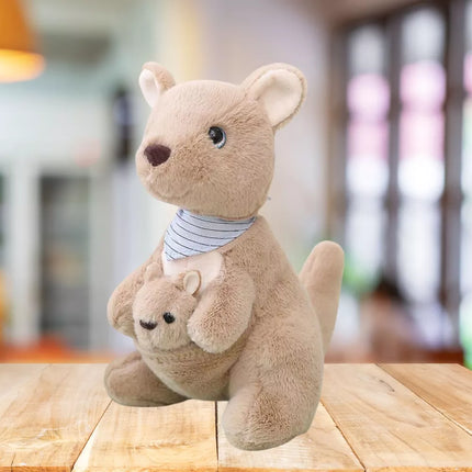 Pliušinis talismanas, mielas žaislas kengūra su jaunikliu, 23 cm