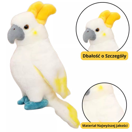 Pliušinis talismanas, minkštas žaislas papūga Kakadu, balta, 35 cm