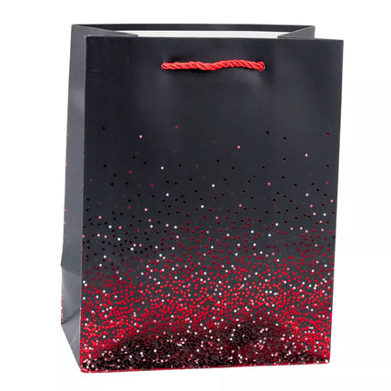 Dovanų maišelis su blizgučiais, gradientiniai taškeliai, 23 x 18 x 10,5 cm