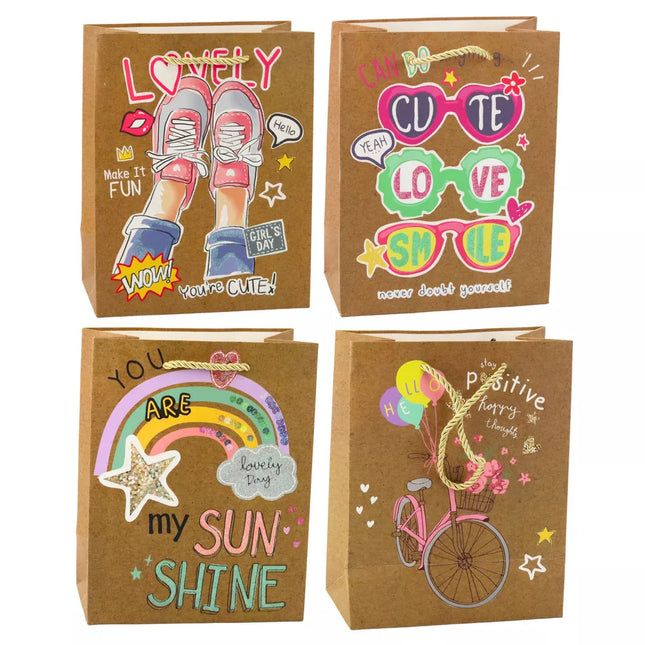 Popierinis dovanų maišelis su spalvingais motyvais, 23 x 18 x 10,5 cm