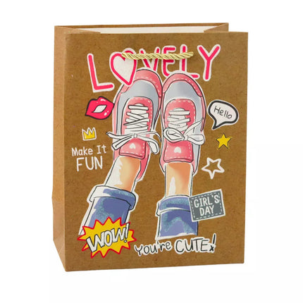 Popierinis dovanų maišelis su spalvingais motyvais, 23 x 18 x 10,5 cm