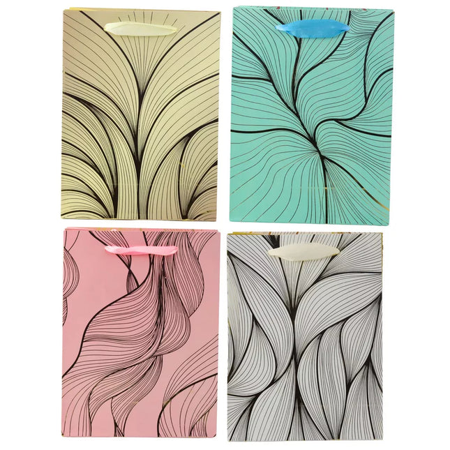 Dovanų maišelis su banguotu auksiniu raštu, įvairių spalvų, 23 x 18 x 10 cm