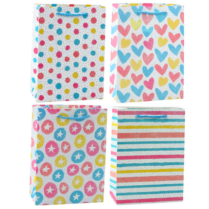 Dovanų maišelis Širdelės Žvaigždutės Taškeliai Dryželiai Spalvotas 23 x 18 x 10.5 cm