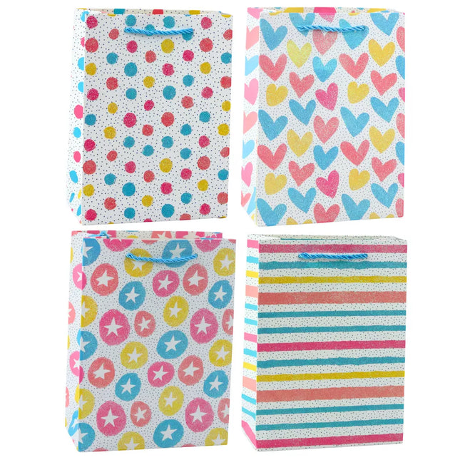 Dovanų maišelis Širdelės Žvaigždutės Taškeliai Dryželiai Spalvotas 23 x 18 x 10.5 cm